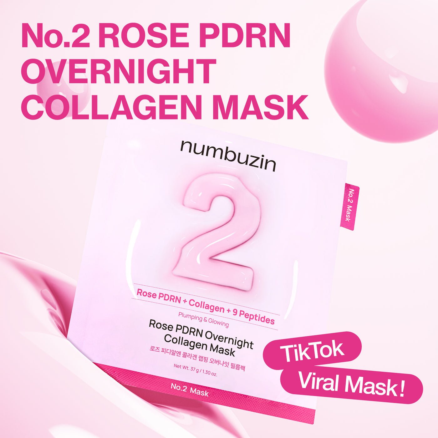 Numbuzin No.2 Rose PDRN Collagen Plumping Sheet Mask (1 Sheet) قناع ورقي مرطب ومغذي بالكولاجين من نومبوزين رقم 2 روز بي دي آر إن - Princess Cosmetics Qatar
