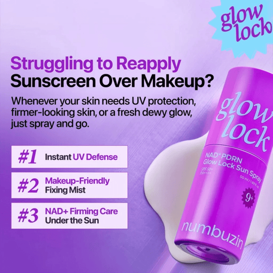 Numbuzin No.9 NAD + PDRN Glow Lock Sun Spray 50ml نامبوزين رقم 9 بخاخ واقي شمس NAD + PDRN لإشراقة البشرة - Princess Cosmetics Qatar