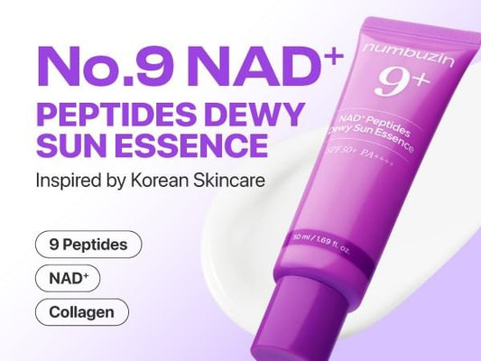 Numbuzin No.9 NAD+ Peptides Dewy Sun Essence 50ml خلاصة ندى الشمس من نمبوزين رقم 9، ببتيدات NAD+ - Princess Cosmetics Qatar