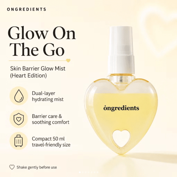 ongredients Skin Barrier Glow Mist Heart Edition 50ml مكونات بخاخ توهج حاجز البشرة - إصدار القلب - Princess Cosmetics Qatar