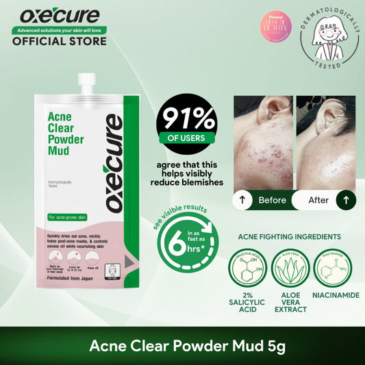 Oxecure Acne Clear Powder Mud 5g. مسحوق الطين الشفاف لحب الشباب من أوكسكيور، 5 جم - Princess Cosmetics Qatar