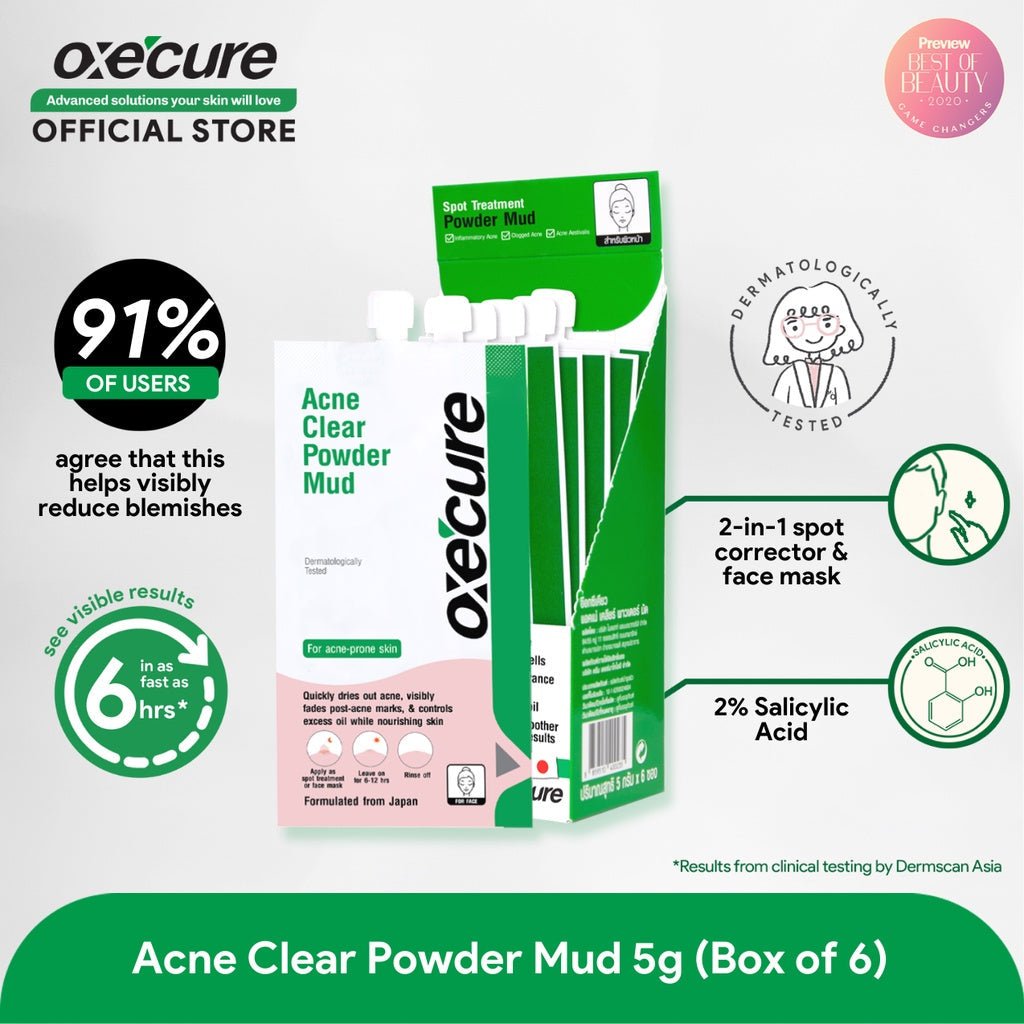 Oxecure Acne Clear Powder Mud 5g مسحوق الطين أوكسيكيور لعلاج حب الشباب - Princess Cosmetics Qatar