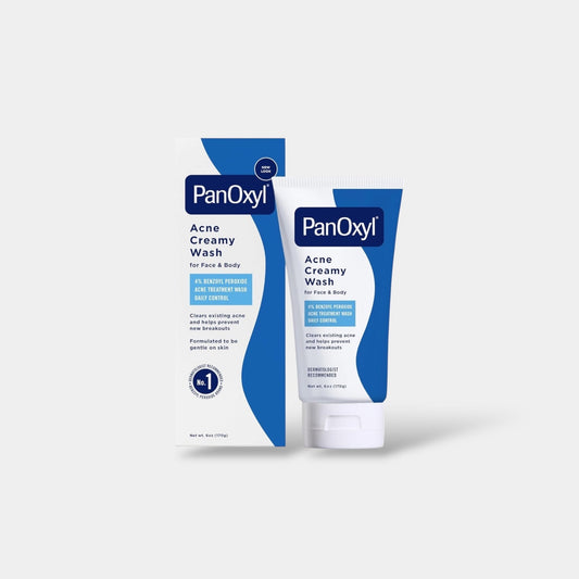 PanOxyl Acne Creamy Wash Benzoyl Peroxide 4% Daily Control 170g غسول كريمي لعلاج حب الشباب من بانوكسيل، بنزويل بيروكسيد ٤٪ للتحكم اليومي - Princess Cosmetics Qatar
