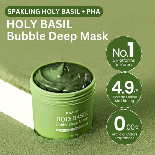 P.CALM Holy Basil Bubble Deep Mask 90g قناع بي.كالم العميق برغوة الريحان المقدس - Princess Cosmetics Qatar