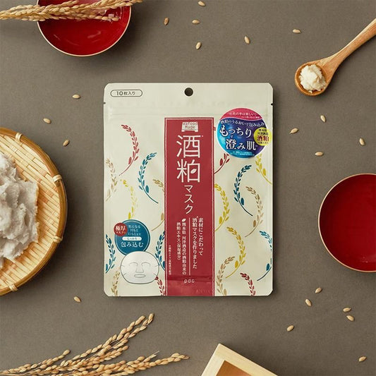 PDC Wafood Made Sake Sheet Mask (10 Sheets) قناع ورقي مصنوع من الساكي من إنتاج شركة PDC Wafood - Princess Cosmetics Qatar
