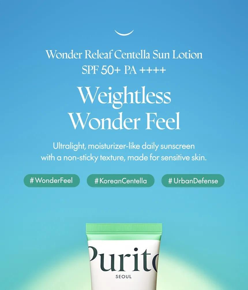 Purito Wonder Releaf Centella Daily Sun Lotion SPF50 PA++++ 60ml. بوريتو وندر ريليف سينتيلا ديلي صن لوشن - Princess Cosmetics Qatar