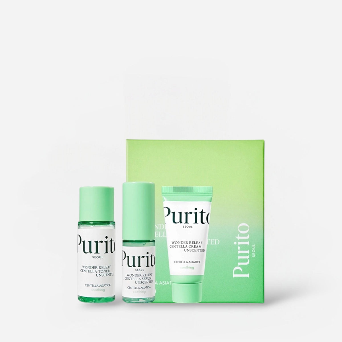 Purito Wonder Releaf Centella Mini Kit Unscented (3pcs) بوريتو وندر ريليف سينتيلا ميني كيت – غير معطر - Princess Cosmetics Qatar
