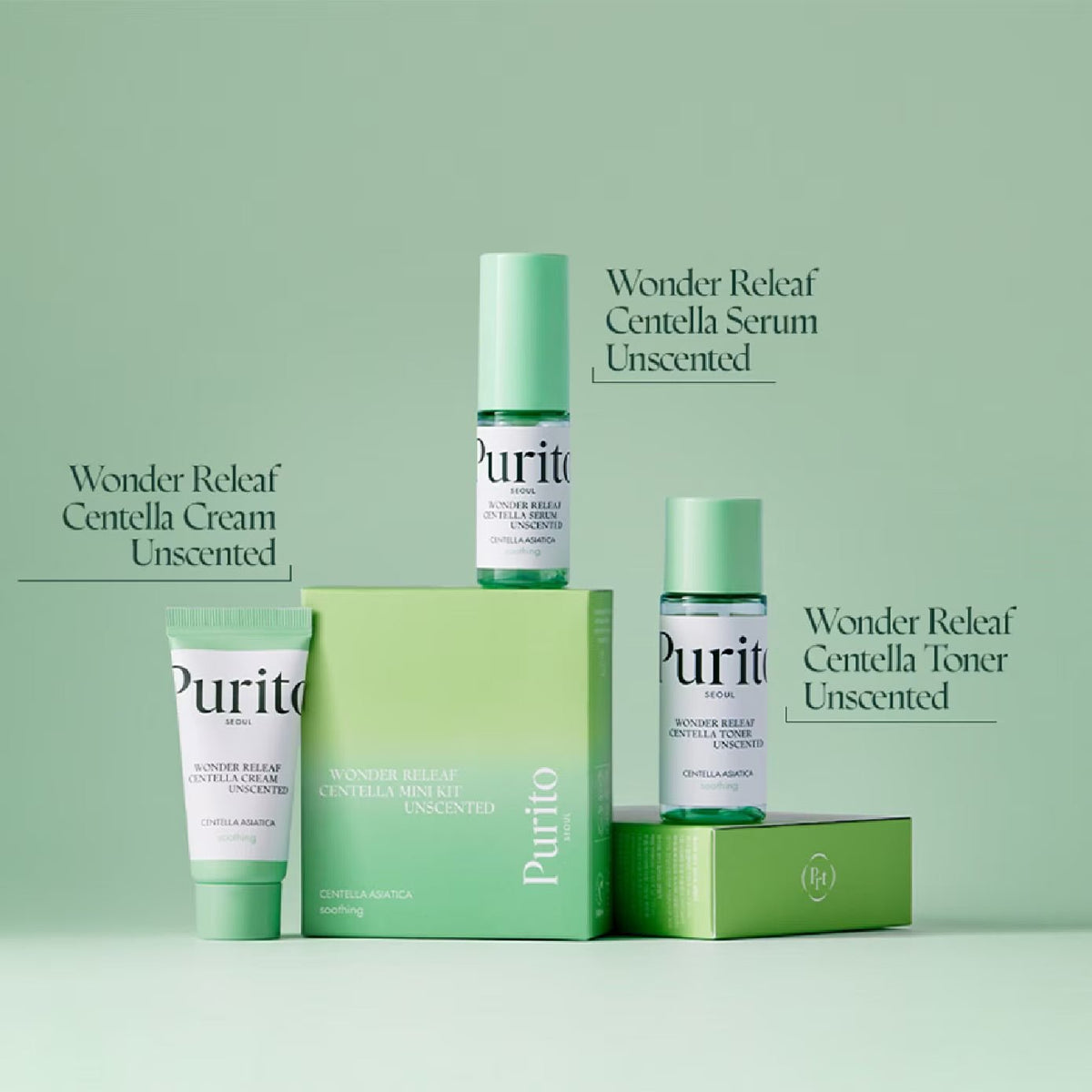 Purito Wonder Releaf Centella Mini Kit Unscented (3pcs) بوريتو وندر ريليف سينتيلا ميني كيت – غير معطر - Princess Cosmetics Qatar