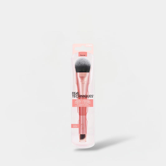 Real Techniques Cover + Conceal Dual Ended Makeup Brush ريال تكنيكس – فرشاة مكياج مزدوجة الأطراف للتغطية وإخفاء العيوب - Princess Cosmetics Qatar