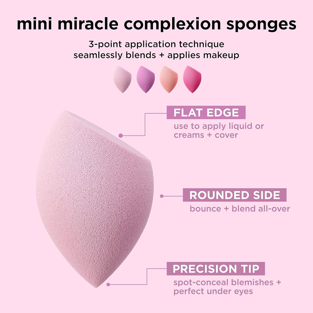 Real Techniques MINI Complexion Sponges 4 Pack ريال تكنيكس – إسفنجات ميني للبشرة، 4 قطع - Princess Cosmetics Qatar