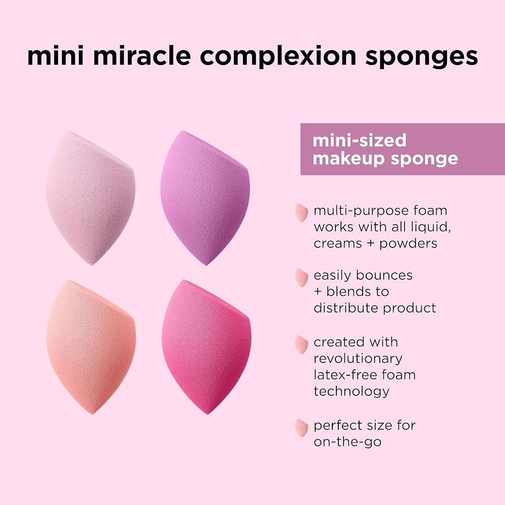 Real Techniques MINI Complexion Sponges 4 Pack ريال تكنيكس – إسفنجات ميني للبشرة، 4 قطع - Princess Cosmetics Qatar