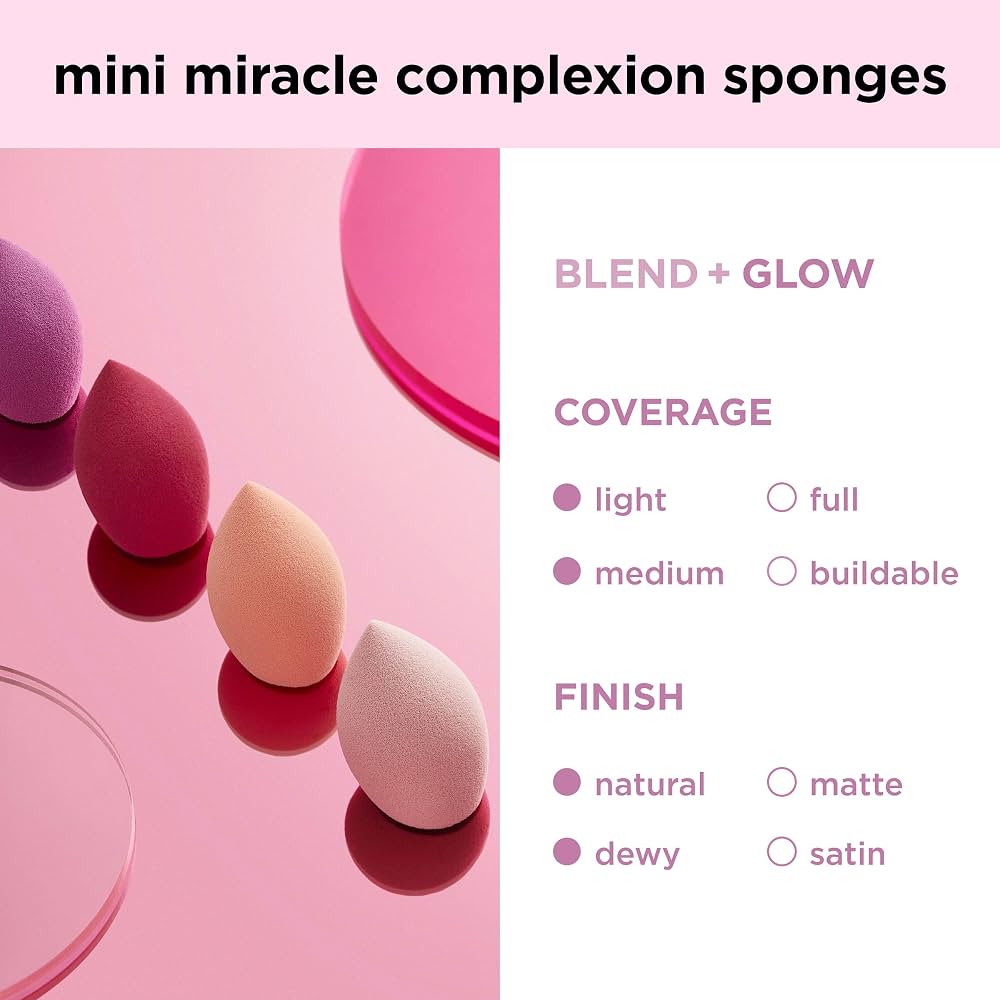 Real Techniques MINI Complexion Sponges 4 Pack ريال تكنيكس – إسفنجات ميني للبشرة، 4 قطع - Princess Cosmetics Qatar