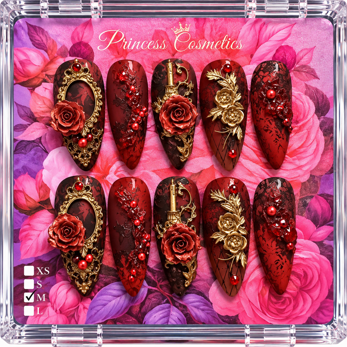 Red Flower High Quality Nails أظافر عالية الجودة بزهرة حمراء - Princess Cosmetics Qatar