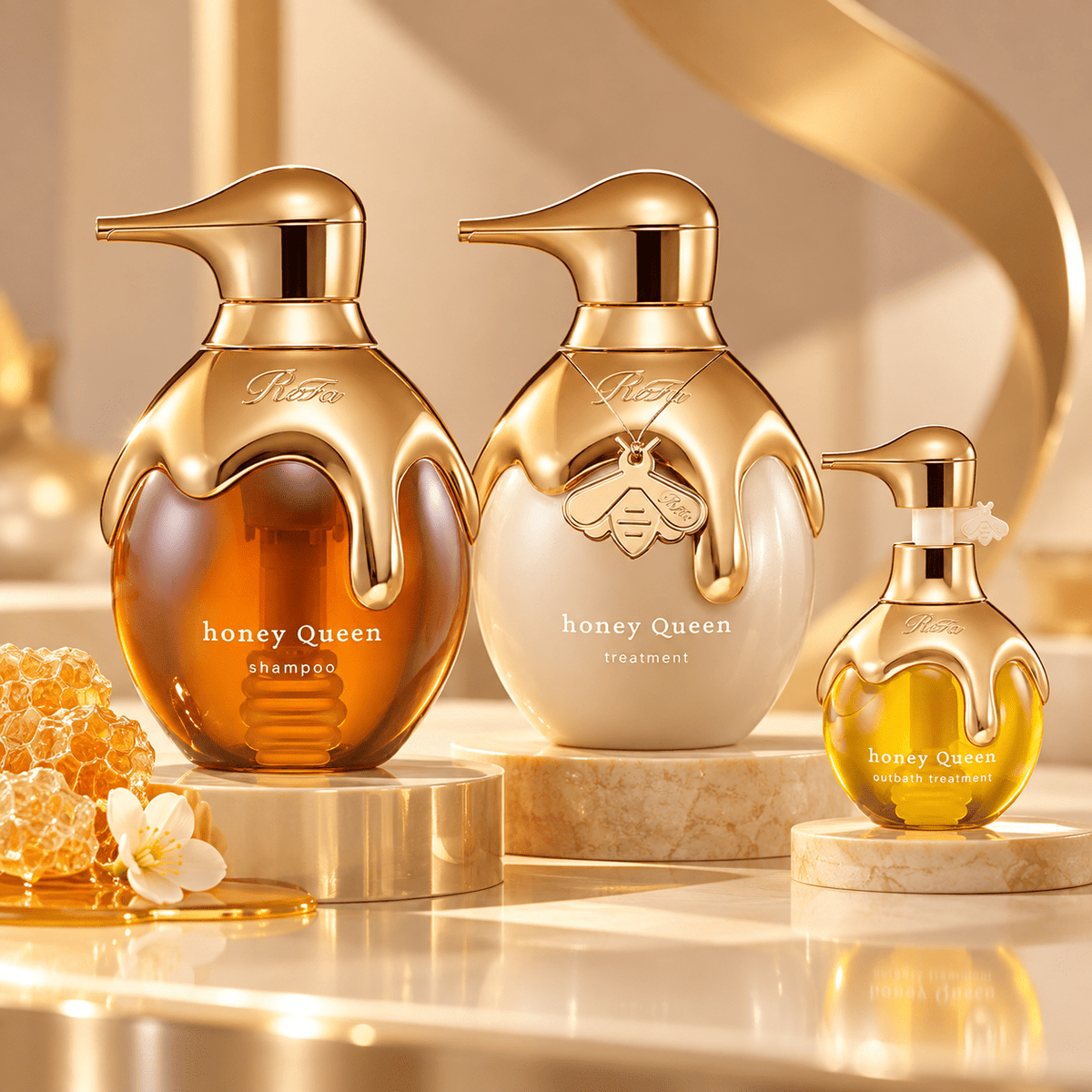 ReFa Luxurious Honey Queen Hair Care Line (3pcs) ريفا – مجموعة هوني كوين الفاخرة للعناية بالشعر - Princess Cosmetics Qatar