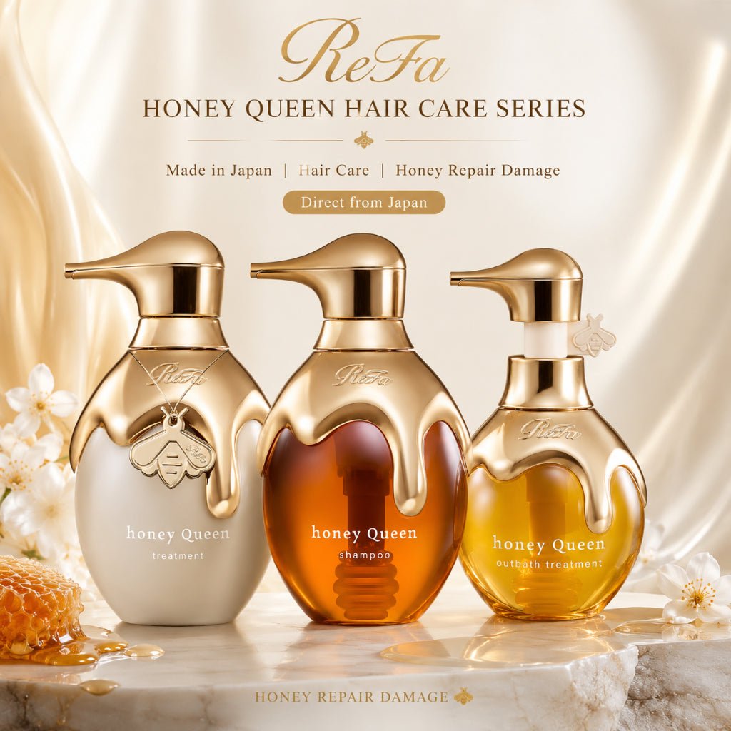 ReFa Luxurious Honey Queen Hair Care Line (3pcs) ريفا – مجموعة هوني كوين الفاخرة للعناية بالشعر - Princess Cosmetics Qatar