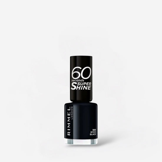 Rimmel 60 Seconds Super Shine Nail Polish - 900 Ritas Black ريميل طلاء أظافر 60 ثانية سوبر شاين - 900 ريتاز بلاك - Princess Cosmetics Qatar