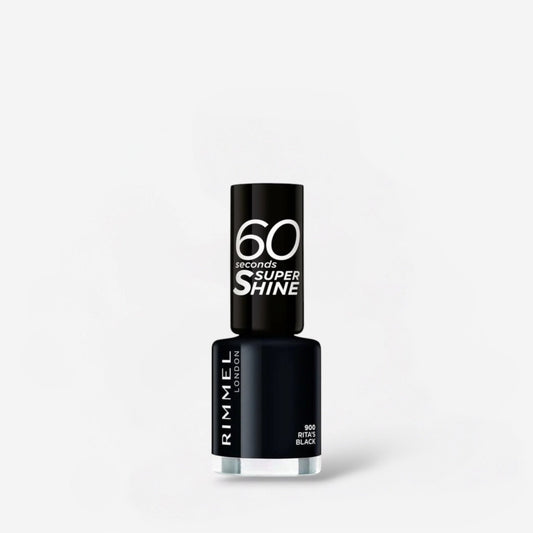 Rimmel 60 Seconds Super Shine Nail Polish - 900 Ritas Black ريميل طلاء أظافر 60 ثانية سوبر شاين - 900 ريتاز بلاك - Princess Cosmetics Qatar