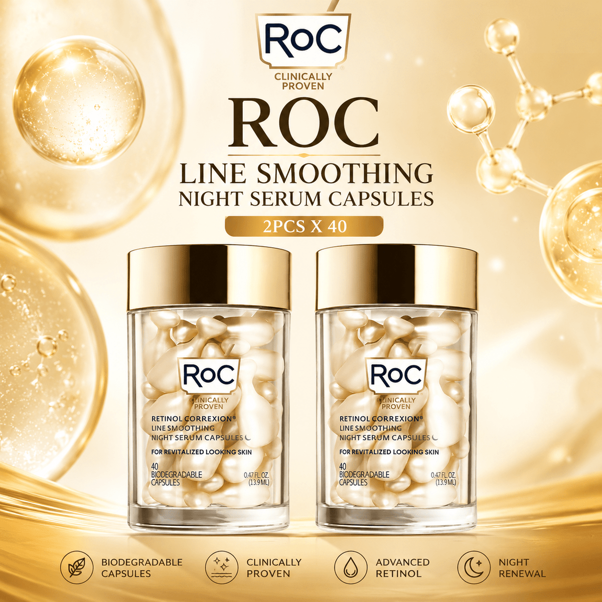 ROC Line Smoothing Night Serum Capsules (2pcs x 40) كبسولات سيروم ليلي لتنعيم الخطوط من روك - Princess Cosmetics Qatar