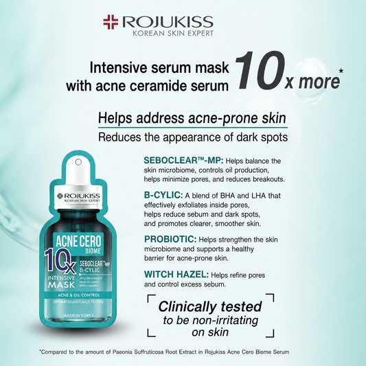 Rojukiss Acne Cero Biome 10x Intensive Mask (1 Sheet) قناع روجوكيس أكني سيرو بيوم المكثف 10x - Princess Cosmetics Qatar