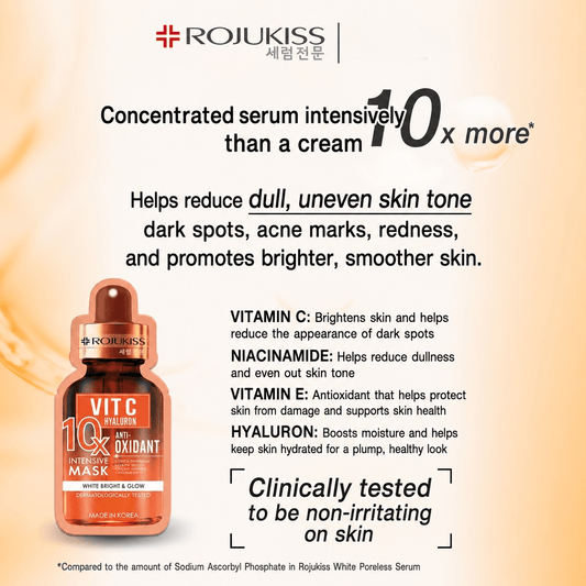 Rojukiss Vit-C Hyaluron Antioxidant 10x Intensive Mask (1 Sheet) قناع مكثف مضاد للأكسدة من روجوكيس فيتامين سي هيالورون 10 مرات - Princess Cosmetics Qatar