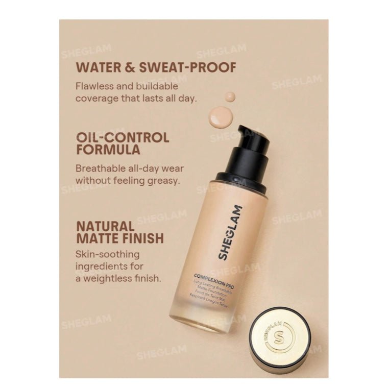 SHEGLAM Complexion PRO Long-Lasting Breathable Matte Foundation شيجلام كومبليكشن برو كريم أساس مطفي طويل الثبات وقابل للتنفس - Princess Cosmetics Qatar