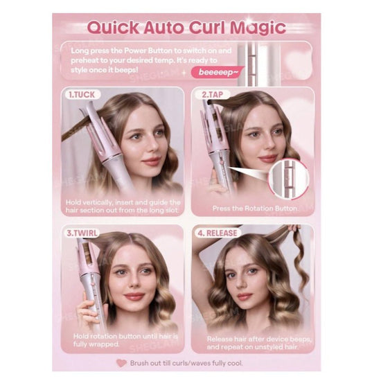 SHEGLAM Cupid’s Charm One-Touch Instant Curler - 32mm شيجلام جهاز تجعيد الشعر الفوري بلمسة واحدة كيوبيدز تشارم - 32 مم - Princess Cosmetics Qatar