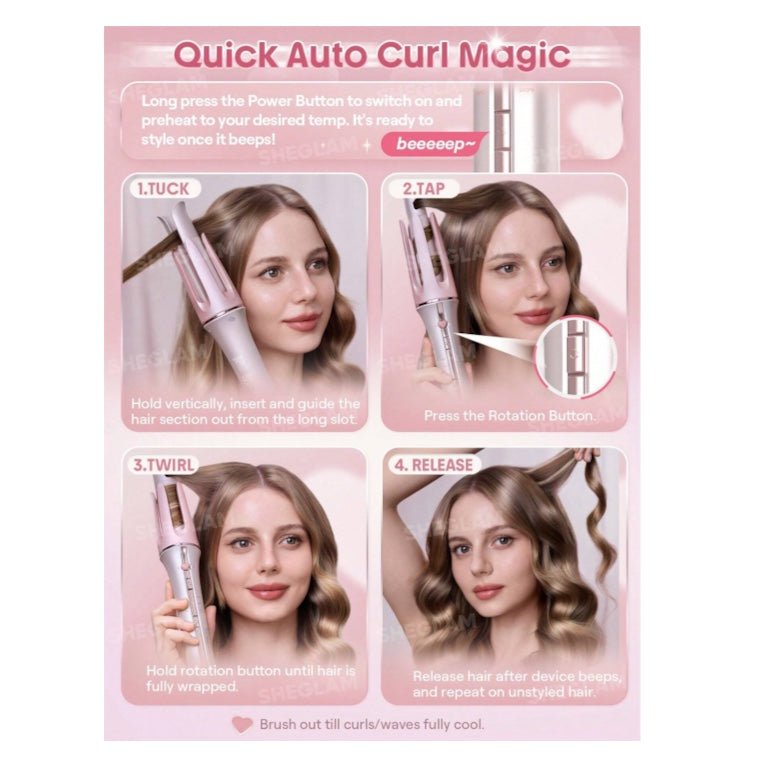 SHEGLAM Cupid’s Charm One-Touch Instant Curler - 32mm شيجلام جهاز تجعيد الشعر الفوري بلمسة واحدة كيوبيدز تشارم - 32 مم - Princess Cosmetics Qatar