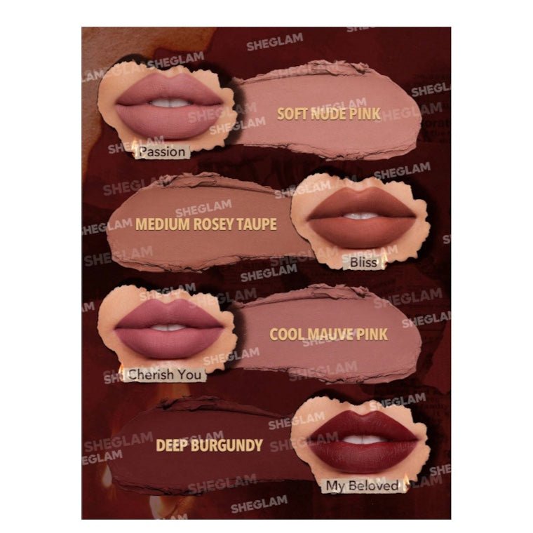 SHEGLAM Ember Rose Dynamatte Boom Long-Lasting Matte Lipstick Set شيغلام طقم أحمر شفاه إمبر روز داينامات بوم مطفي طويل الثبات - Princess Cosmetics Qatar