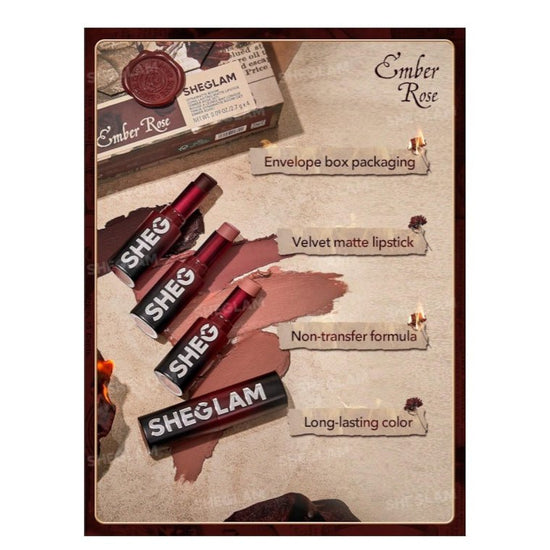 SHEGLAM Ember Rose Dynamatte Boom Long-Lasting Matte Lipstick Set شيغلام طقم أحمر شفاه إمبر روز داينامات بوم مطفي طويل الثبات - Princess Cosmetics Qatar