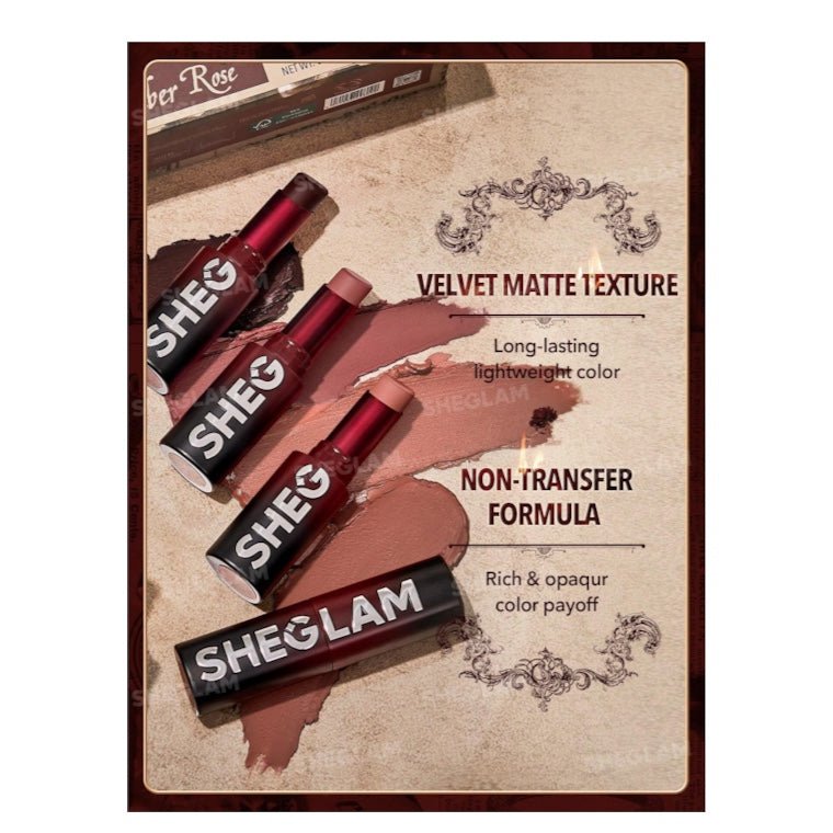 SHEGLAM Ember Rose Dynamatte Boom Long-Lasting Matte Lipstick شيغلام إمبر روز داينامات بوم – أحمر شفاه مطفي يدوم طويلاً - Princess Cosmetics Qatar
