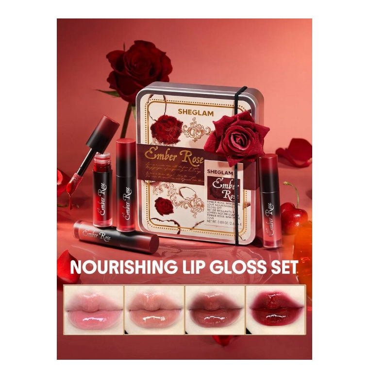 SHEGLAM Ember Rose Immortal Love Nourishing Lip Gloss Set شيغلام إمبر روز إيمورتال لوف – مجموعة ملمع شفاه مغذٍ - Princess Cosmetics Qatar