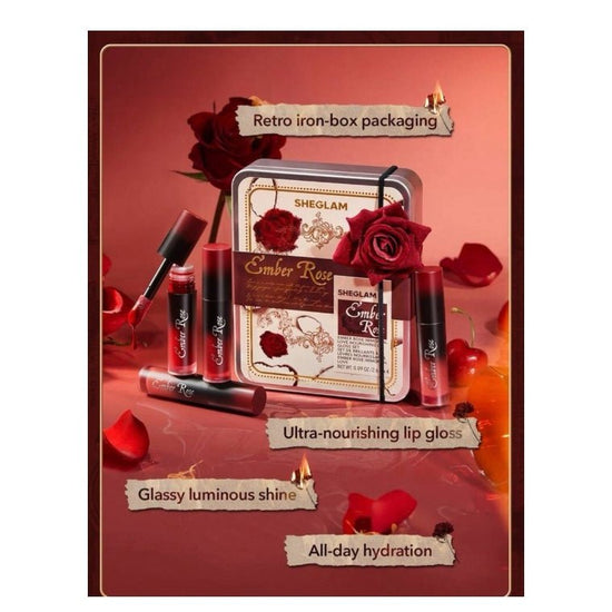SHEGLAM Ember Rose Immortal Love Nourishing Lip Gloss Set شيغلام إمبر روز إيمورتال لوف – مجموعة ملمع شفاه مغذٍ - Princess Cosmetics Qatar