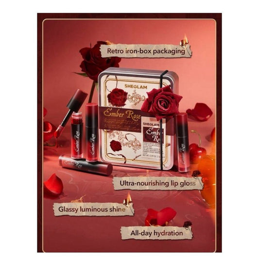 SHEGLAM Ember Rose Immortal Love Nourishing Lip Gloss Set شيغلام إمبر روز إيمورتال لوف – مجموعة ملمع شفاه مغذٍ - Princess Cosmetics Qatar