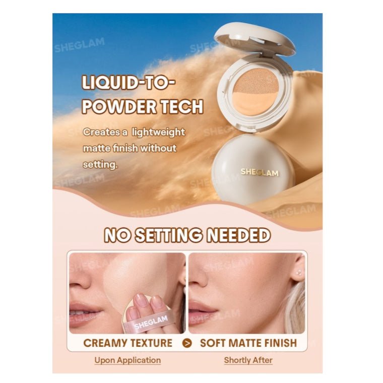 SHEGLAM Lock & Go Long-Lasting Cushion Foundation شي جلام لوك آند جو – كريم أساس كوشن طويل الثبات - Princess Cosmetics Qatar