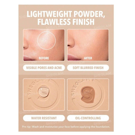 SHEGLAM Skin-Focus High Coverage Powder Foundation شيغلام كريم أساس بودرة بتغطية عالية وتركيز على البشرة - Princess Cosmetics Qatar