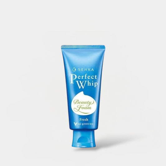 Shiseido Senka Perfect Whip with Yuji Green Tea Essence 100g سينكا بيرفكت ويب من شيسيدو مع خلاصة الشاي الأخضر يوجي - Princess Cosmetics Qatar