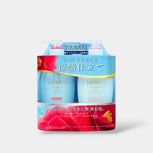 Shiseido Tsubaki Premium Cool Shampoo & Conditioner Set 450ml مجموعة شامبو وبلسم تسوباكي بريميوم كول من شيسيدو - Princess Cosmetics Qatar