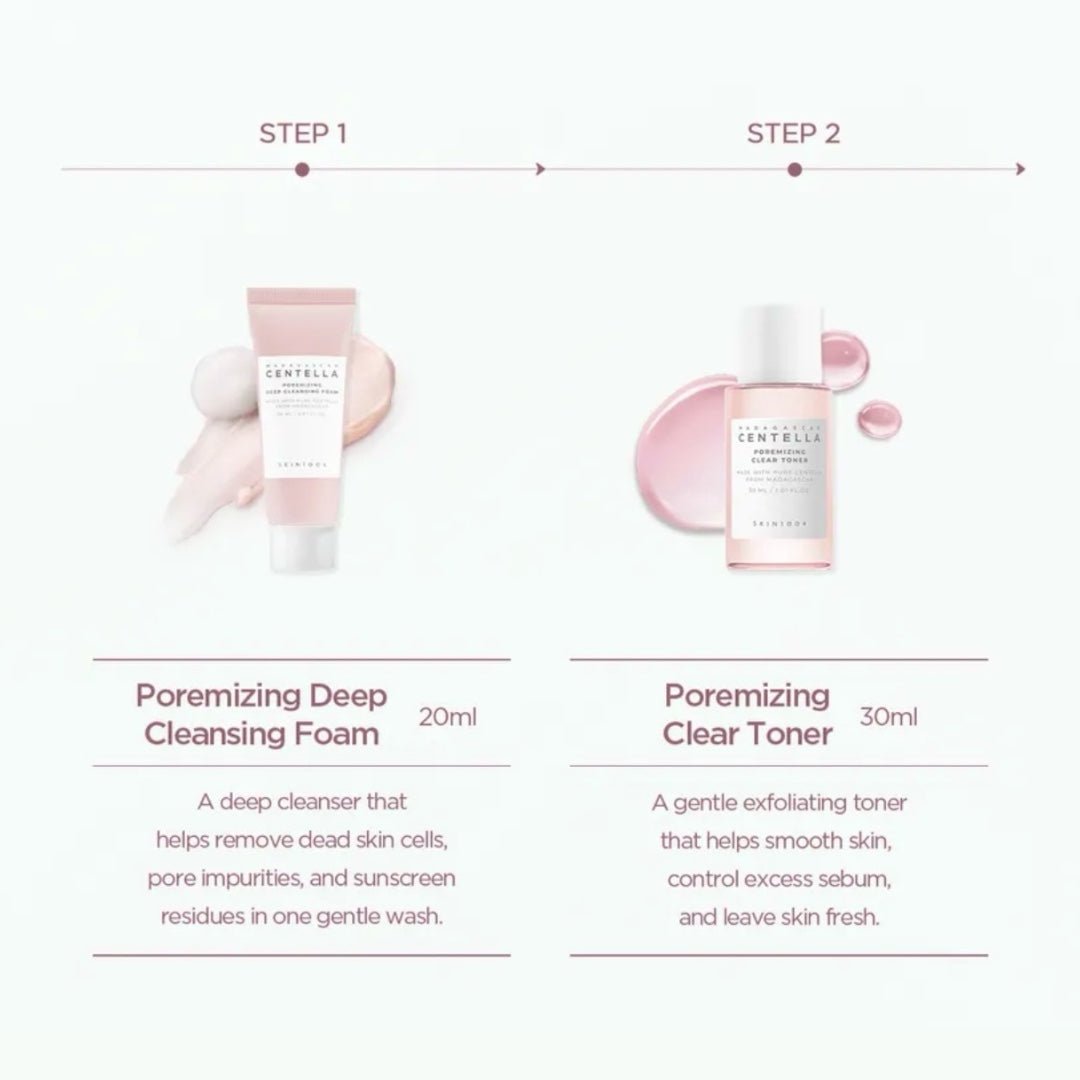 SKIN1004 Madagascar Centella Poremizing Travel Kit (30ml x 4ea) مجموعة SKIN1004 مدغشقر سنتيلا لتفتيح المسام للسفر - Princess Cosmetics Qatar