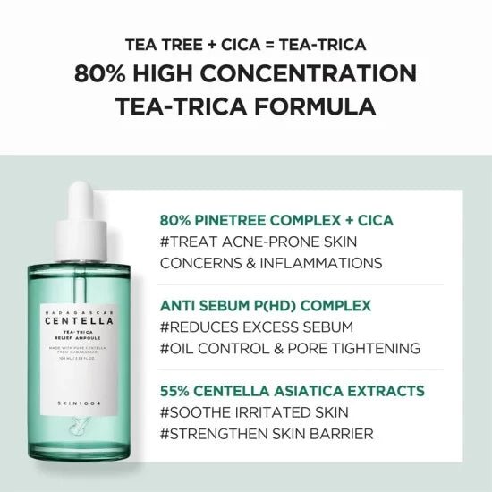 SKIN1004 Madagascar Centella Tea - Trica Relief Ampoule 100ml. SKIN1004 مدغشقر كينتيلا شاي تريكا الإغاثة أمبولة - Princess Cosmetics Qatar