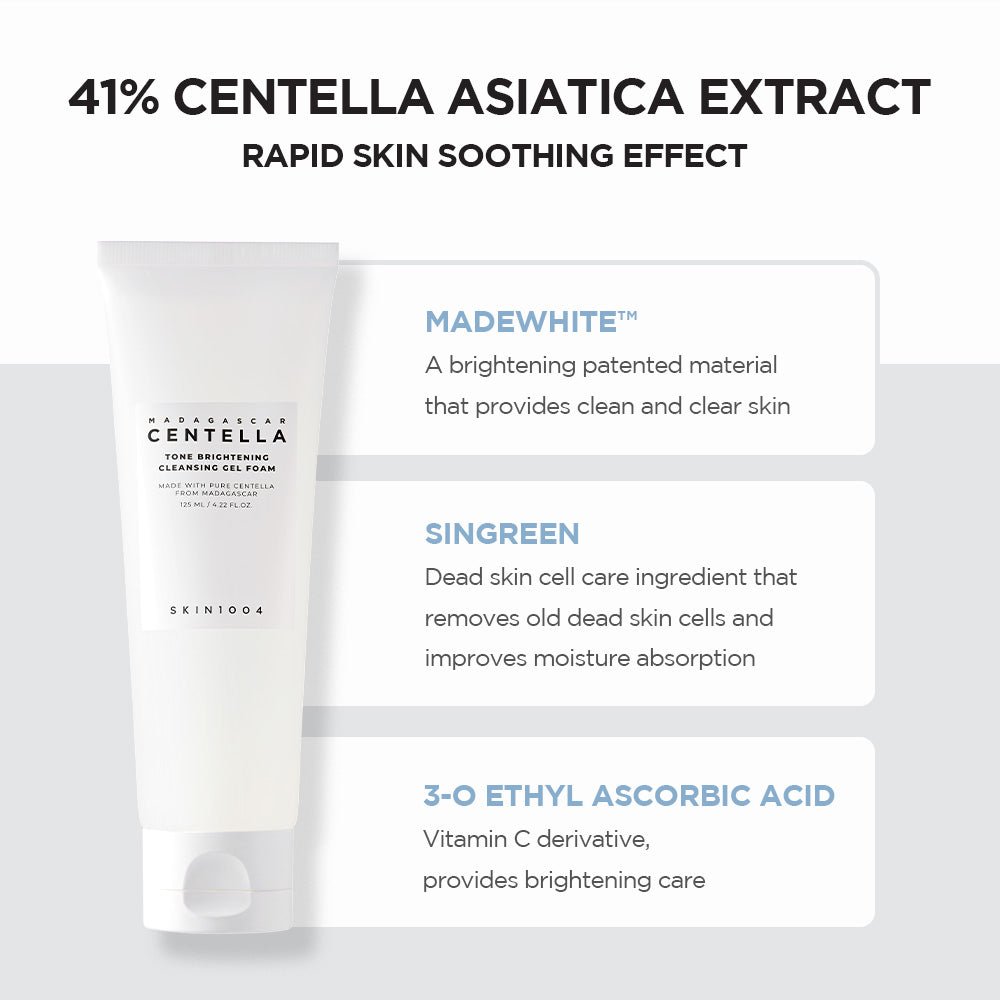 SKIN1004 Madagascar Centella Tone Brightening Cleansing Gel Foam 125ml. SKIN1004 مدغشقر كينتيلا تون رغوة جل منظف لتفتيح البشرة - Princess Cosmetics Qatar