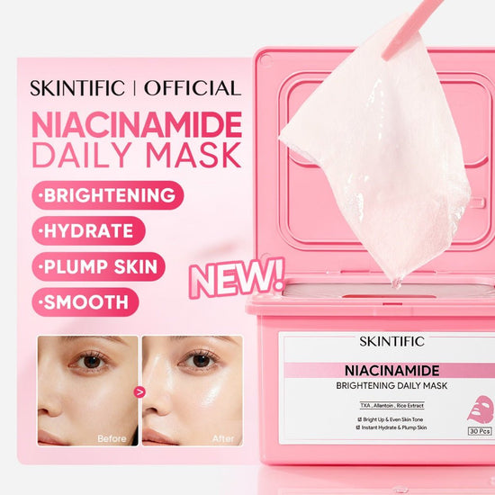 Skintific Niacinamide Brightening Daily Mask (30 Sheets) قناع سكينتيفيك اليومي لتفتيح البشرة بالنياسيناميد - Princess Cosmetics Qatar