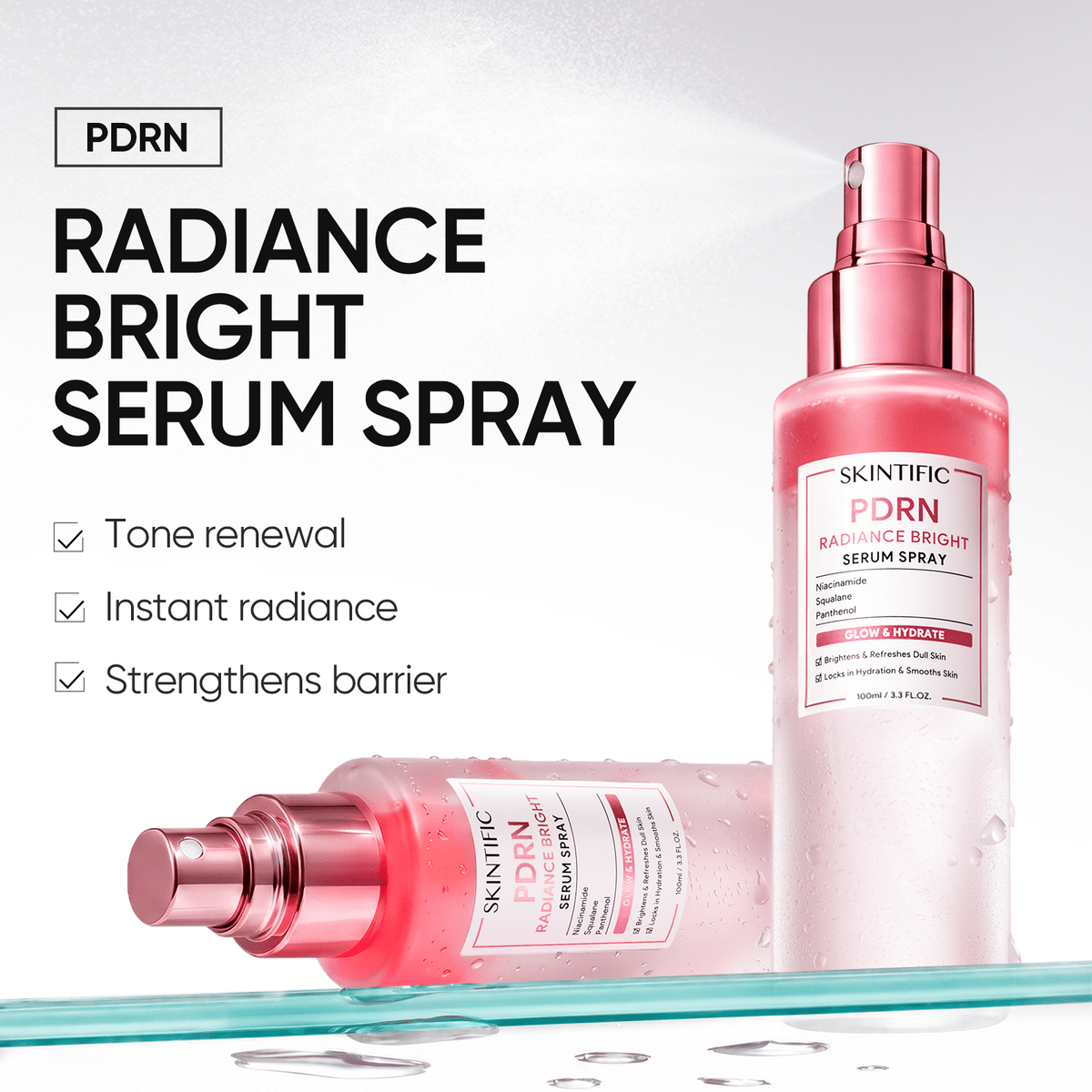 Skintific PDRN Radiance Bright Serum Spray 100ml بخاخ سيروم سكينتيفيك بي دي آر إن لتفتيح البشرة - Princess Cosmetics Qatar