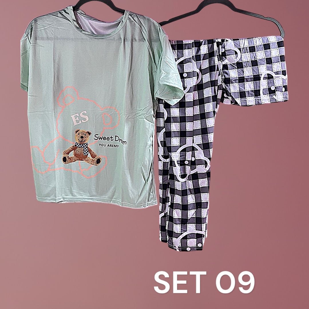 Sleepwear Set (Shirt, Short, Pants). طقم ملابس نوم (قميص، شورت، بنطلون) - Princess Cosmetics Qatar