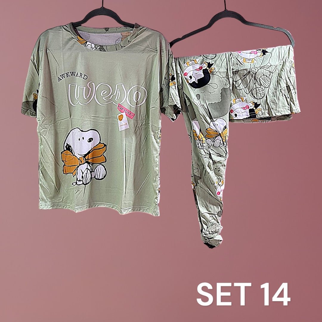 Sleepwear Set (Shirt, Short, Pants). طقم ملابس نوم (قميص، شورت، بنطلون) - Princess Cosmetics Qatar