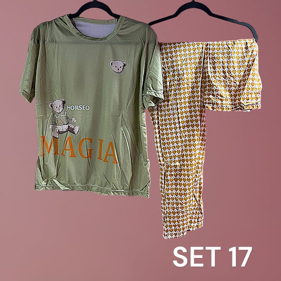 Sleepwear Set (Shirt, Short, Pants). طقم ملابس نوم (قميص، شورت، بنطلون) - Princess Cosmetics Qatar