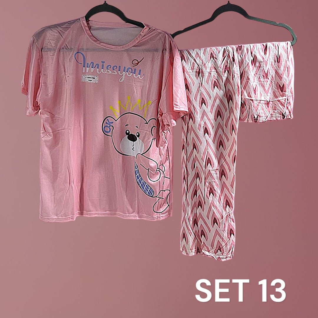 Sleepwear Set (Shirt, Short, Pants). طقم ملابس نوم (قميص، شورت، بنطلون) - Princess Cosmetics Qatar