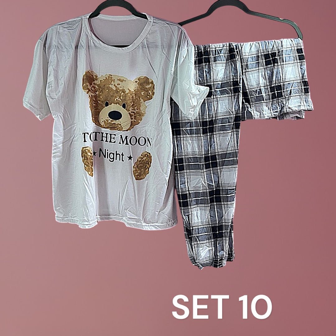 Sleepwear Set (Shirt, Short, Pants). طقم ملابس نوم (قميص، شورت، بنطلون) - Princess Cosmetics Qatar