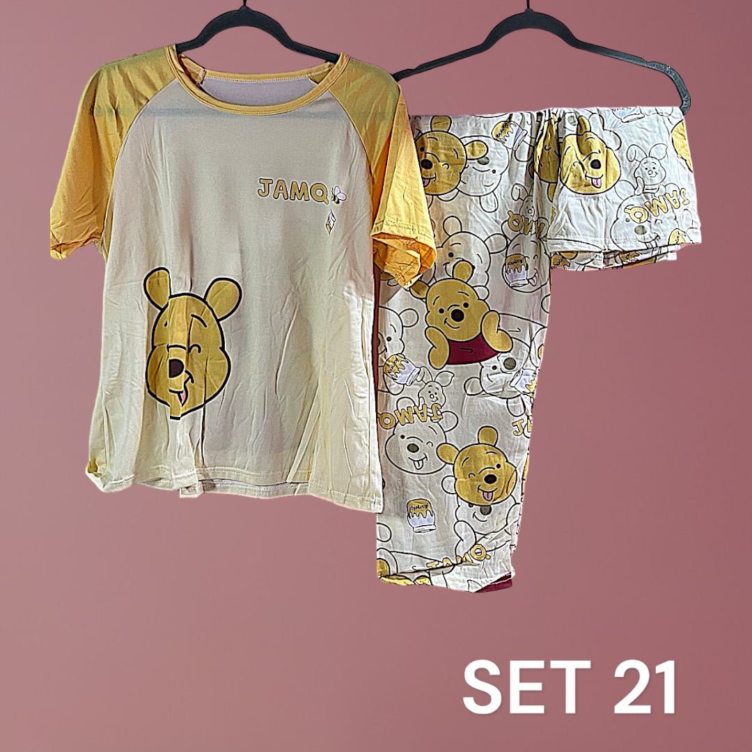 Sleepwear Set (Shirt, Short, Pants). طقم ملابس نوم (قميص، شورت، بنطلون) - Princess Cosmetics Qatar