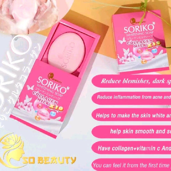 Soriko Collagen Milk Whitening Soap 80g. صابون تبييض الحليب بالكولاجين من سوريكو 80 جم - Princess Cosmetics Qatar