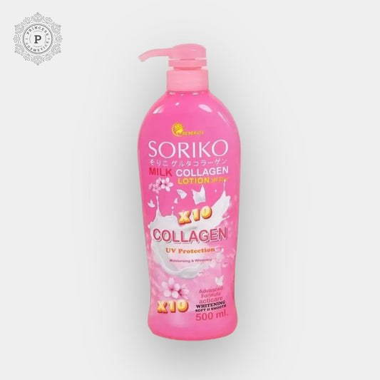 Soriko Milk Collagen Lotion SPF30 500ml. لوشن سوريكو بالكولاجين بالحليب مع عامل حماية من الشمس SPF30، 500 مل - Princess Cosmetics Qatar